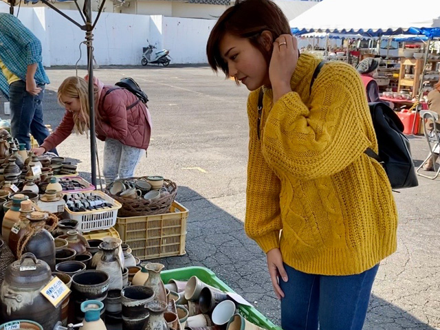 Walking around to weekend pottery market and enjoy Mashiko in spring