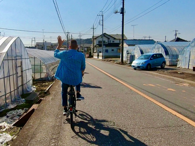 Cycling near strawberry green houses in Mashiko
