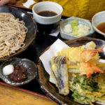 Delicious tempura soba with local spring ingredients at Yamani restaurant in Mashiko