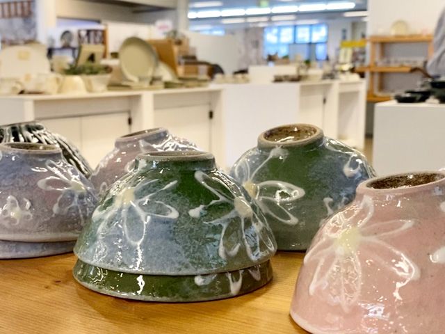 Some beautiful spring themed Mashiko pottery at Tsukamoto in Mashiko Japan