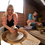 Tourists having fun making Mashiko pottery in Furuki